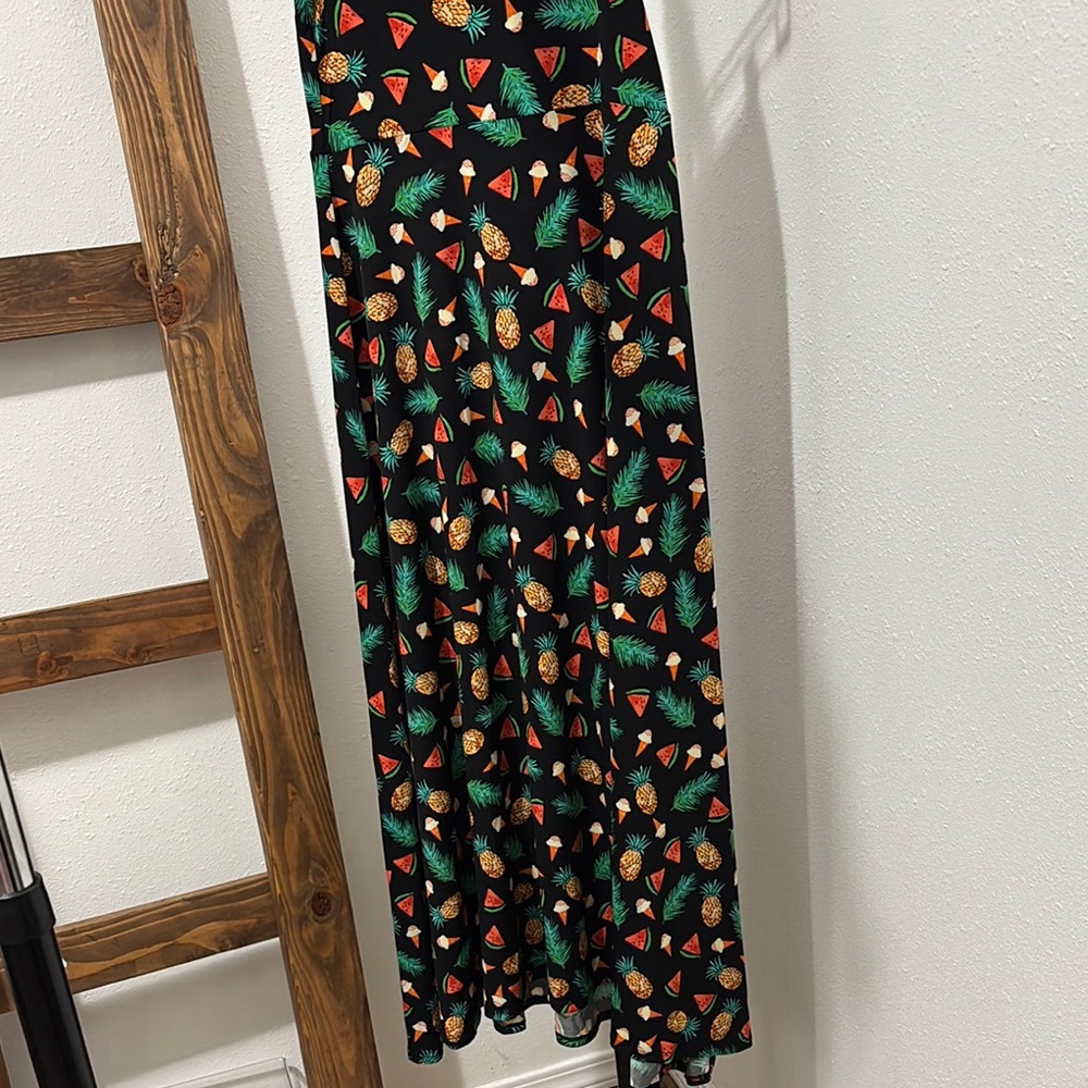 Lularoe Tropical Print Black Maxi Skirt